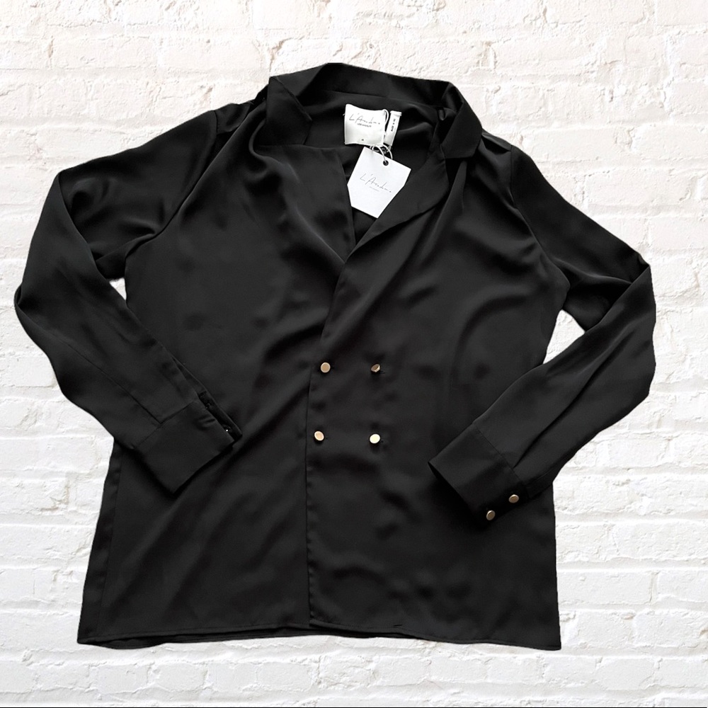 🆕 Revolve L’Academie black blouse with statement buttons